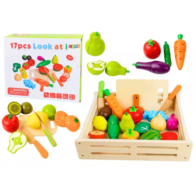 LEAN TOYS Owoce i Warzywa Drewniane w Magnetycznym Pudełku Kuchennym