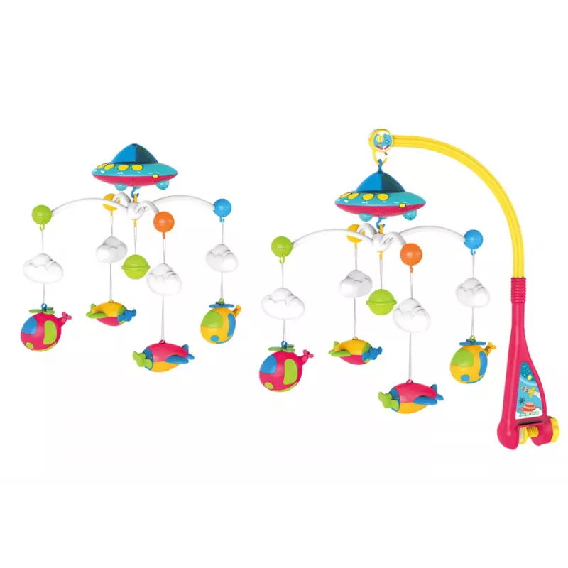 LEAN TOYS Karuzela do łóżeczka dla niemowląt UFO Samoloty Projektor 108 Melodii