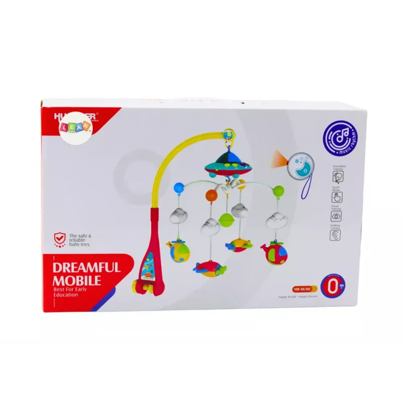 LEAN TOYS Karuzela do łóżeczka dla niemowląt UFO Samoloty Projektor 108 Melodii