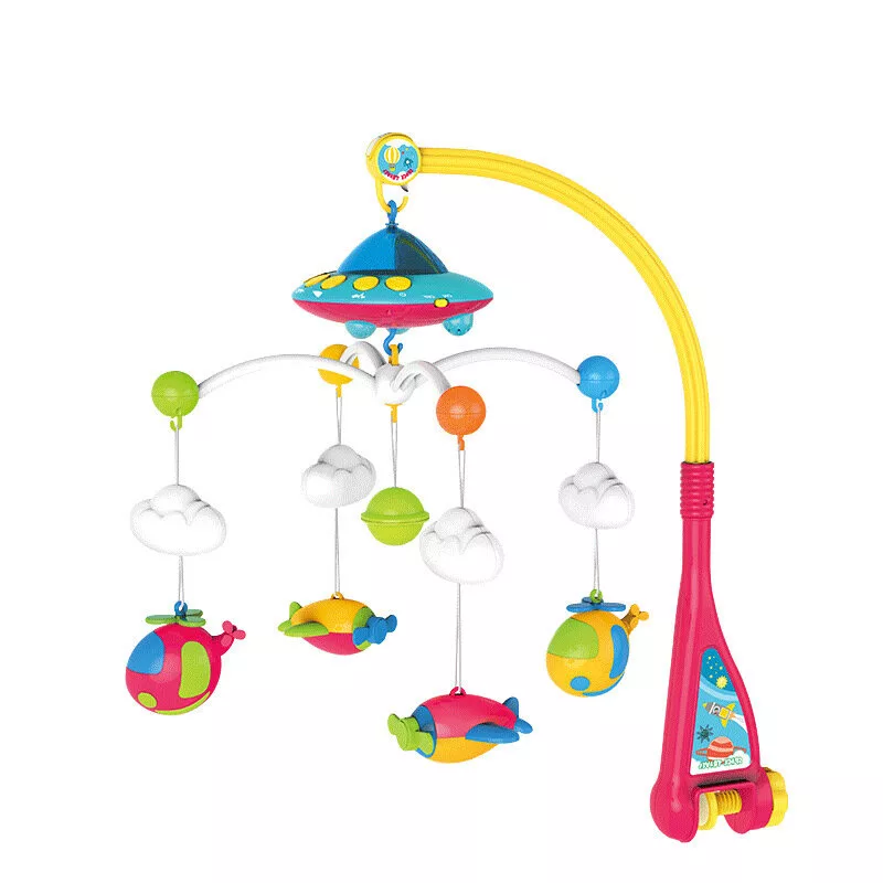 LEAN TOYS Karuzela do łóżeczka dla niemowląt UFO Samoloty Projektor 108 Melodii