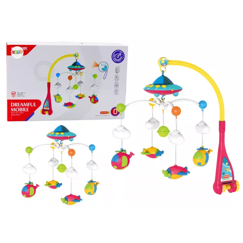 LEAN TOYS Karuzela do łóżeczka dla niemowląt UFO Samoloty Projektor 108 Melodii