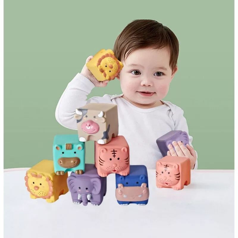 LEAN TOYS Miękkie Klocki Edukacyjne Zwierzęta Cyfry Litery Kolorowe 12 szt.