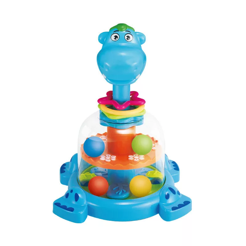 LEAN TOYS Bączek z hipopotamem z piłeczkami dla niemowląt niebieski