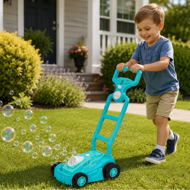 LEAN TOYS Kosiarka z bąbelkami na biegunach z uchwytem Niebieska