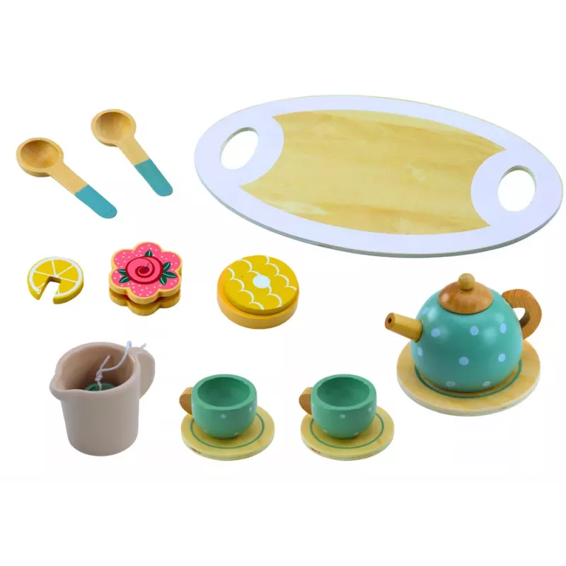LEAN TOYS Zestaw do herbaty i kawy dla dzieci Drewniany 15 elementów
