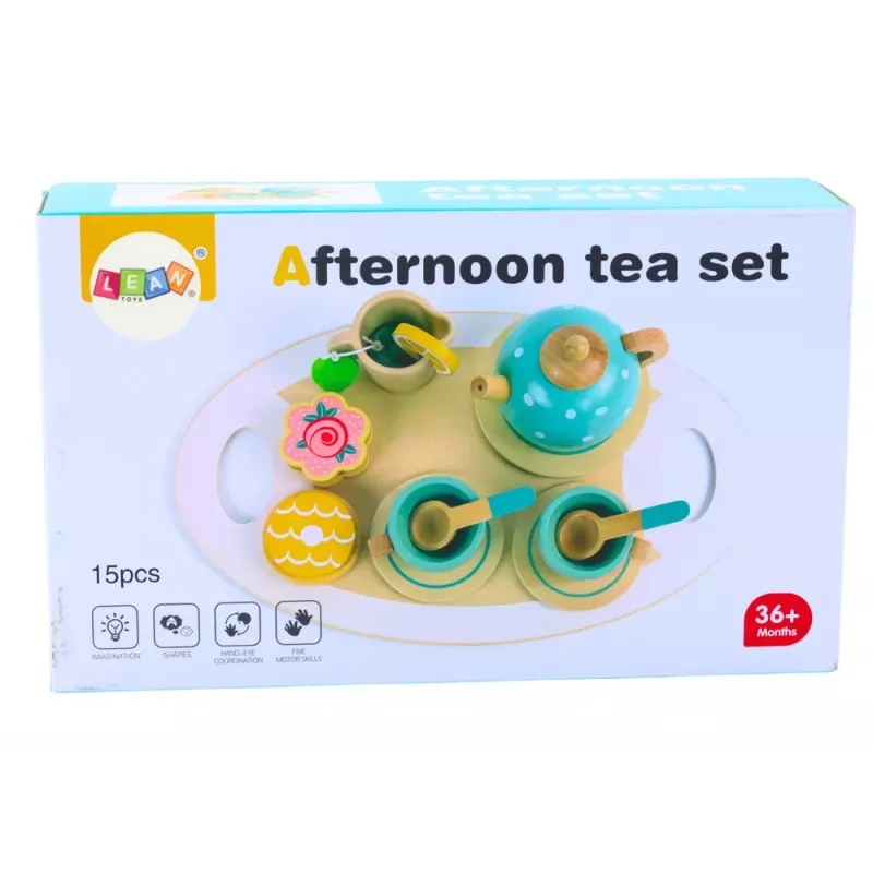 LEAN TOYS Zestaw do herbaty i kawy dla dzieci Drewniany 15 elementów