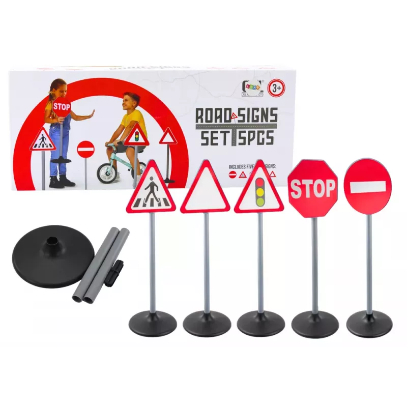 LEAN TOYS Edukacyjny Zestaw Znaków Drogowych Ostrzegawczych 5 szt. 70 cm