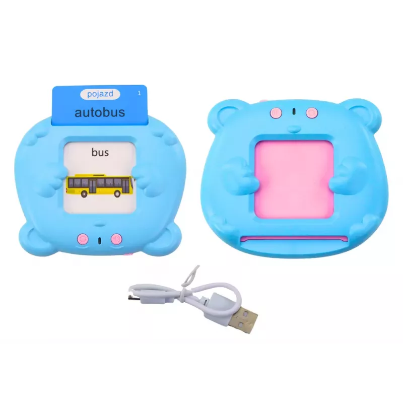 LEAN TOYS Tablet do nauki kart edukacyjnych polski angielski 224 słowa niebieski