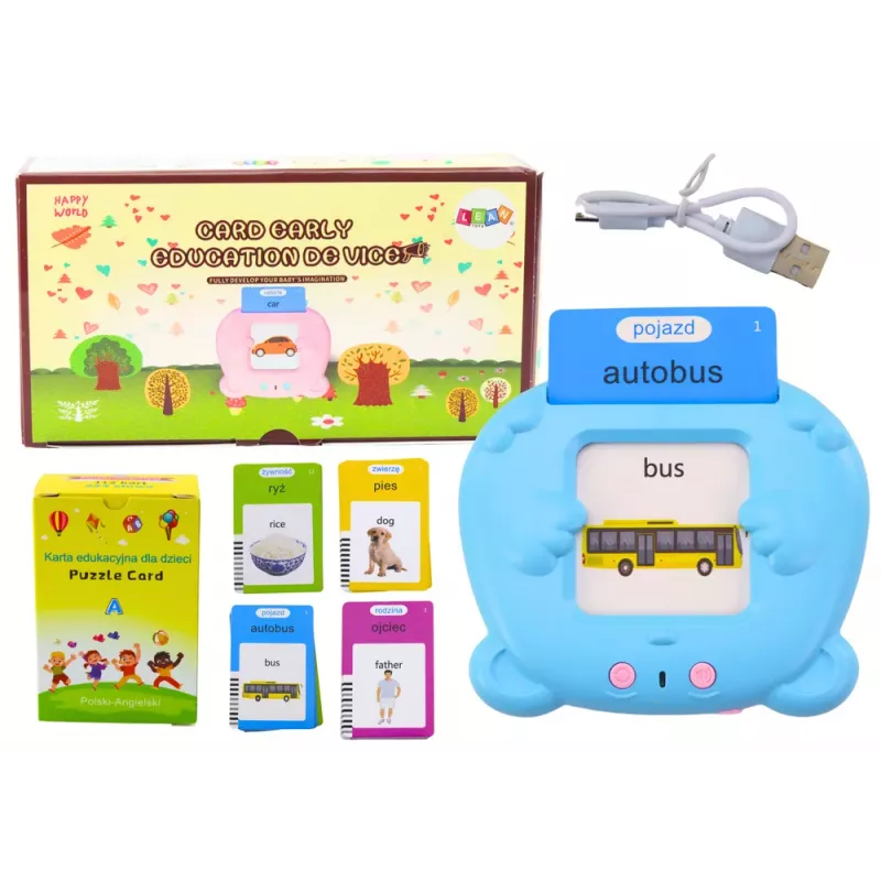 LEAN TOYS Tablet do nauki kart edukacyjnych polski angielski 224 słowa niebieski