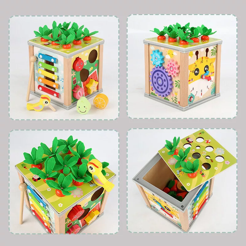 LEAN TOYS Drewniana Kostka Edukacyjna Sorter 5w1 Puzzle Pudełko Klocki
