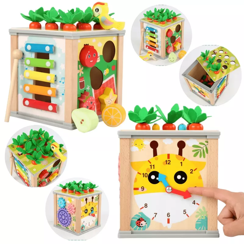 LEAN TOYS Drewniana Kostka Edukacyjna Sorter 5w1 Puzzle Pudełko Klocki
