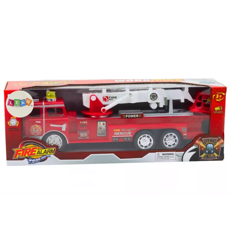 LEAN TOYS Wóz Strażacki Czerwony z Wysięgnikiem Światłami Dźwiękami