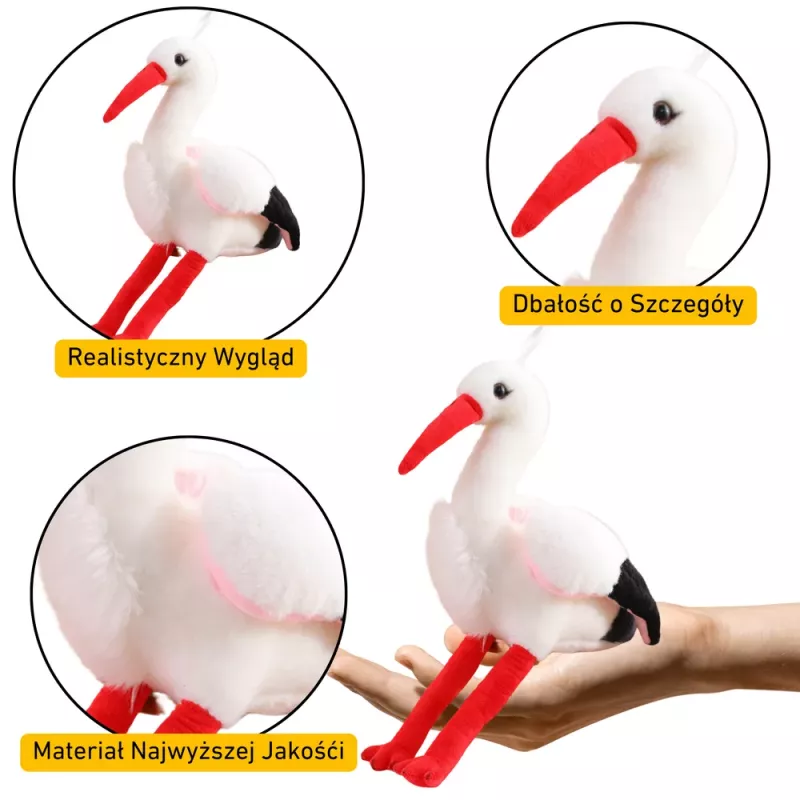 LEAN TOYS Pluszowy Bocian Ptak Maskotka Przytulanka 37cm