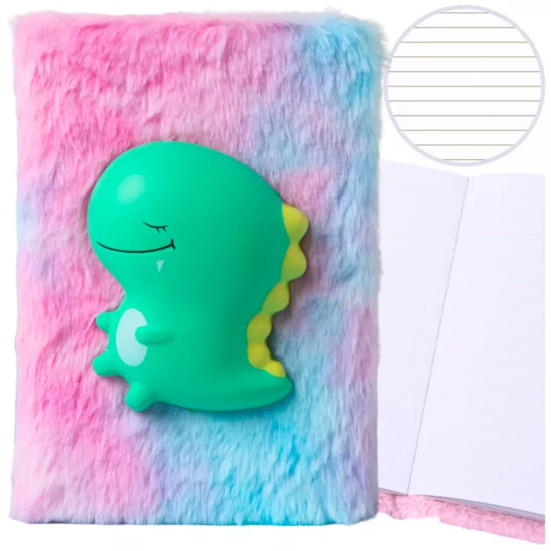 LEAN Plush Notebook Lined With Green Dinosaur 3D Colorful