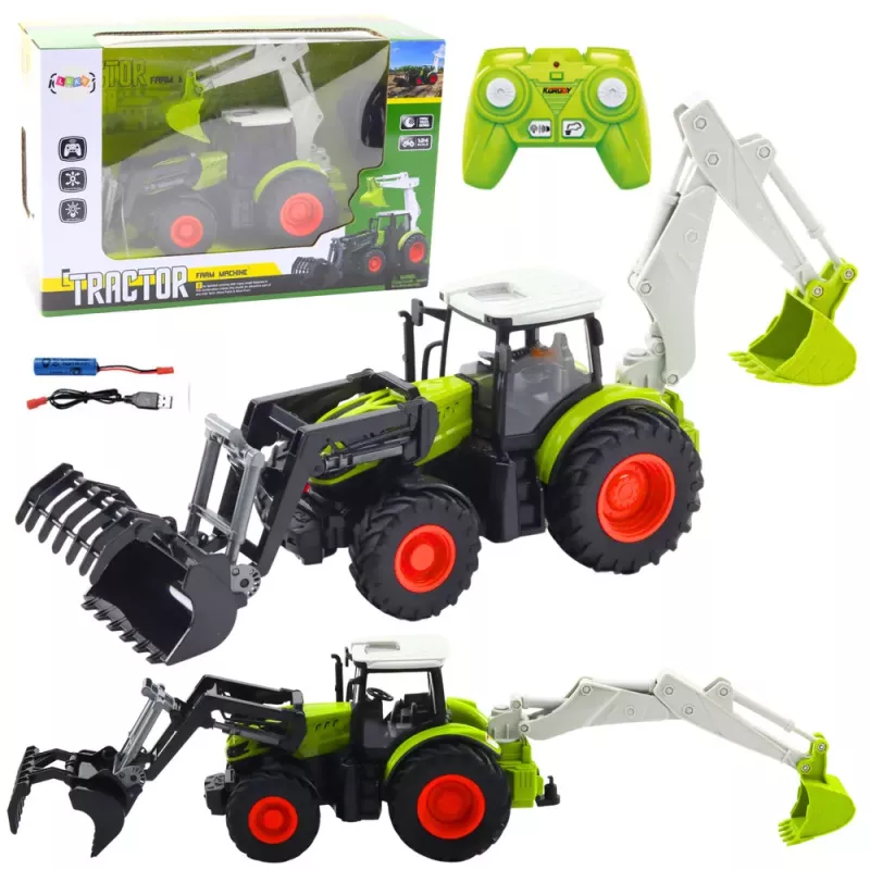 LEAN TOYS Ciągnik Rolniczy z Obrotową Łyżką i Koparką 2w1 Zdalnie Sterowany 2.4G