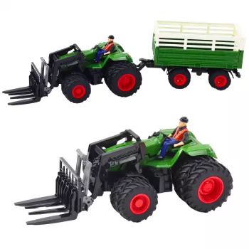 LEAN TOYS RC Pilotowany Rolniczy Ciągnik z Przyczepą i Widłami Podwójne Koła