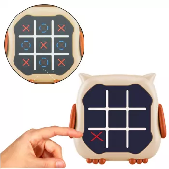 LEAN TOYS Gra Elektroniczna 3w1 Kółko i Krzyżyk Memory Sowa Beżowy