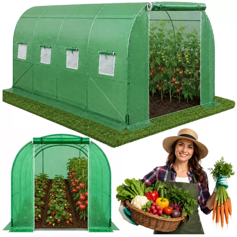 Tunel foliowy LEAN do ogrodu warzywnego z oknami, zielony UV 4x2,5x2 m 10 m²
