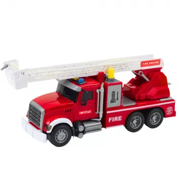 LEAN TOYS Wóz Strażacki z Wysięgnikiem, Wodą, Światłami i Dźwiękami, Czerwony, 1:14