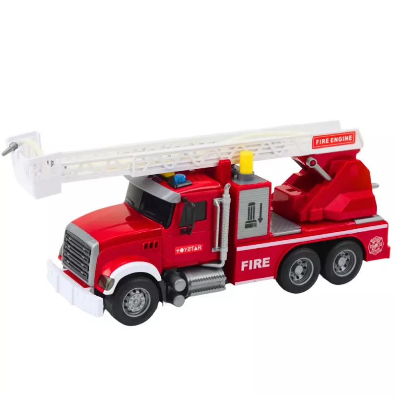 LEAN TOYS Wóz Strażacki z Wysięgnikiem, Wodą, Światłami i Dźwiękami, Czerwony, 1:14