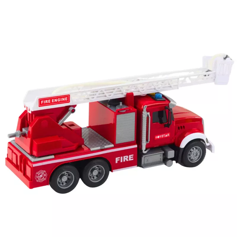 LEAN TOYS Wóz Strażacki z Wysięgnikiem, Wodą, Światłami i Dźwiękami, Czerwony, 1:14