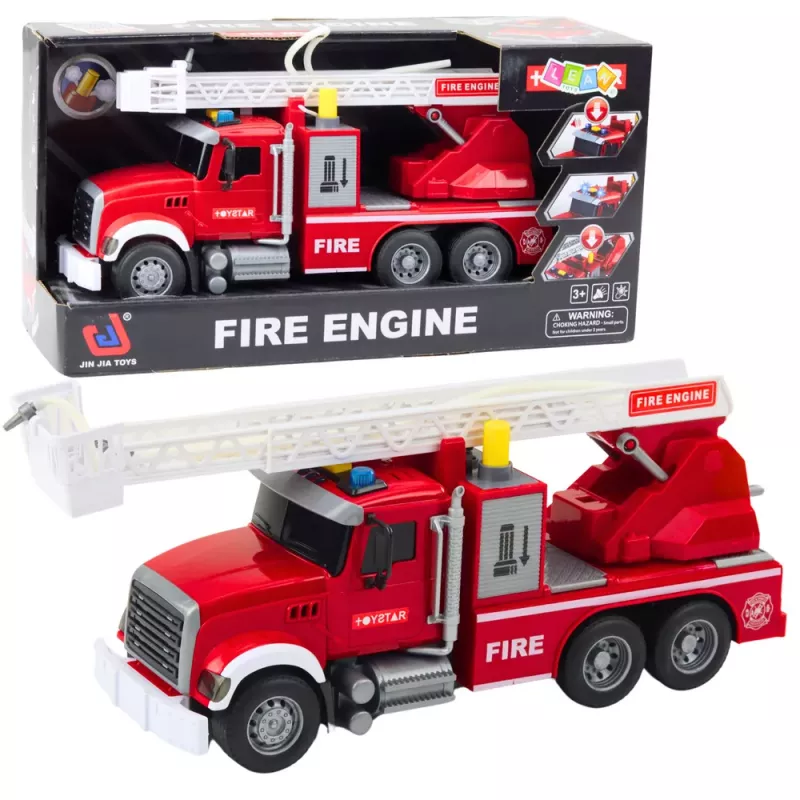 LEAN TOYS Wóz Strażacki z Wysięgnikiem, Wodą, Światłami i Dźwiękami, Czerwony, 1:14