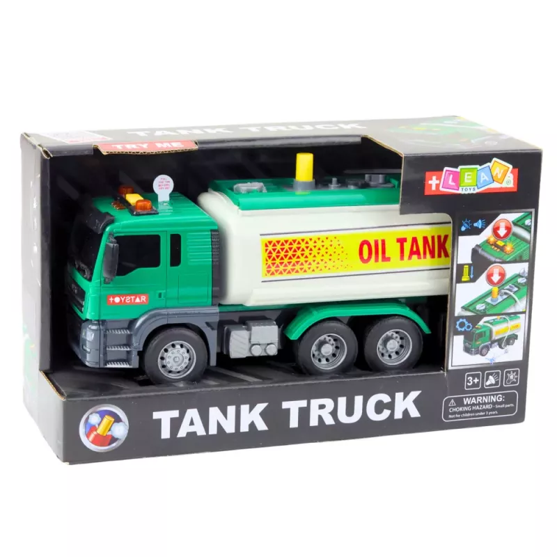 LEAN TOYS Ciężarówka-Cysterna Woda Światła Dźwięki Zielona 1:14