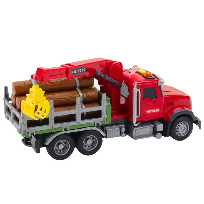 LEAN TOYS Timber Crane Truck Lights Sounds Red 1:14