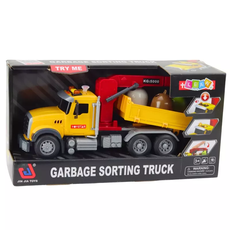 LEAN TOYS Śmieciarka Sortująca z Pojemnikami na Odpady, Światłem i Dźwiękiem
