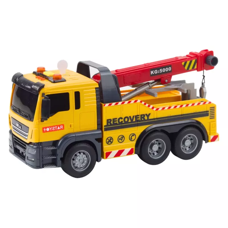 LEAN TOYS Samochód Budowlany z Regulowanym Dźwigiem Światła i Dźwięki Żółty