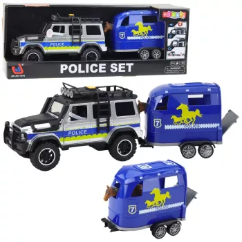 LEAN TOYS Policyjny pojazd terenowy z przyczepą dla koni, światła i dźwięki