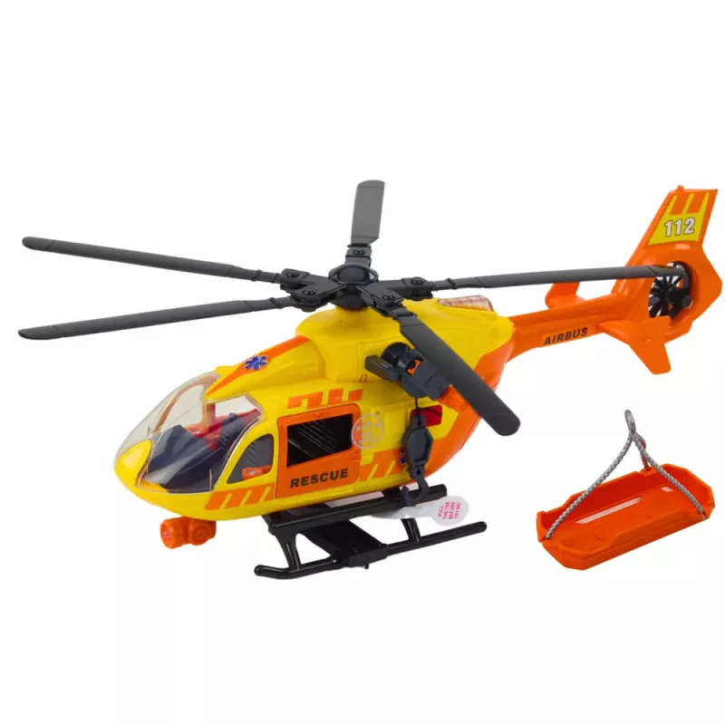 LEAN TOYS Rescue Helicopter Hook Stretcher Lights Sounds Orange 1:12