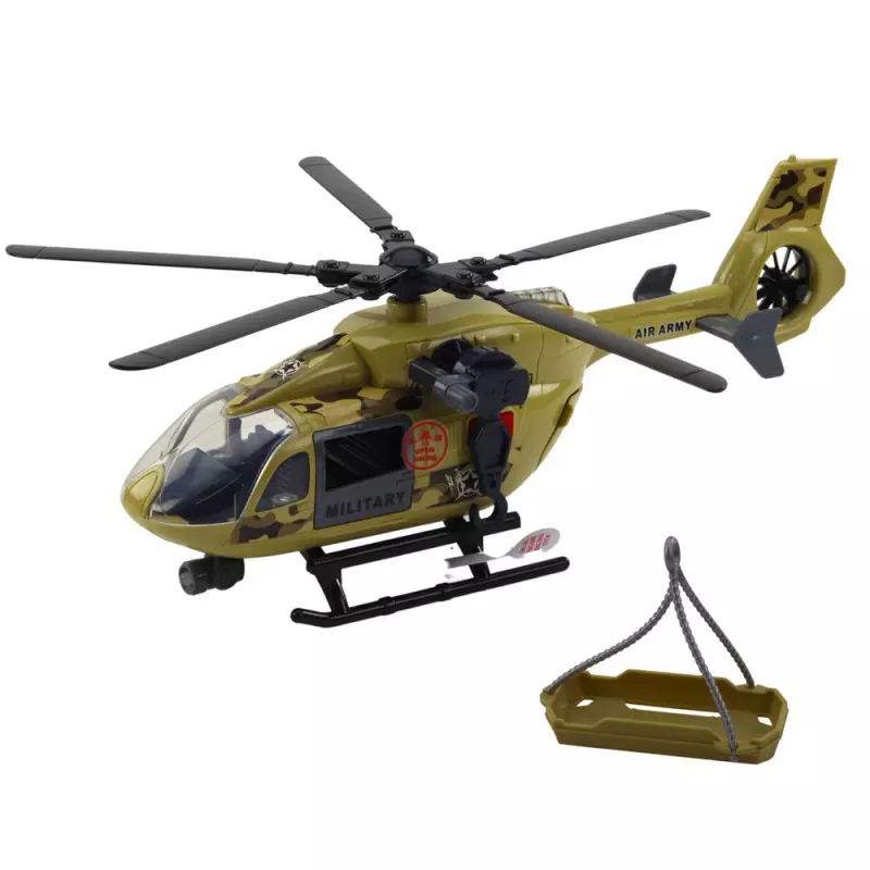 LEAN TOYS Śmigłowiec Wojskowy z Hakiem i Noszami - Światła i Dźwięki - Skala 1:14