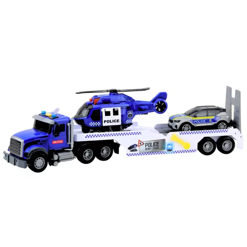 Zestaw LEAN TOYS Policja Ciężarówka Helikopter Samochód z Dźwiękami i Światłami