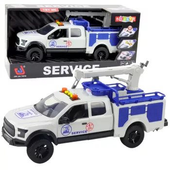 LEAN TOYS Service Truck z Dźwigiem Światła Dźwięki Biały 1:12