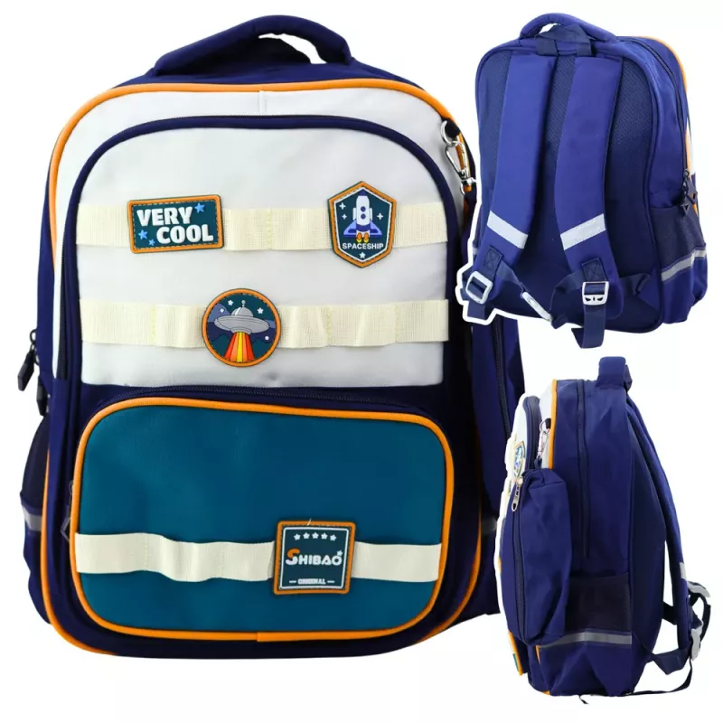 Plecak szkolny LEAN Space Patches z piórnikiem, granatowy, 16L
