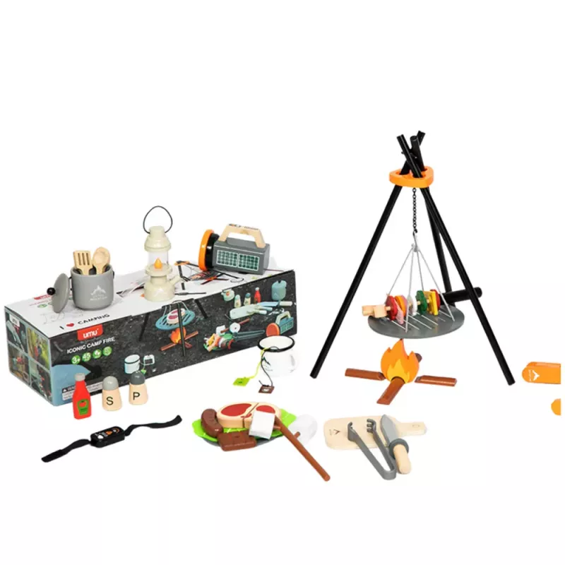 LEAN TOYS Zestaw Kempingowy Drewniane Akcesoria Ogniskowe 45 elementów