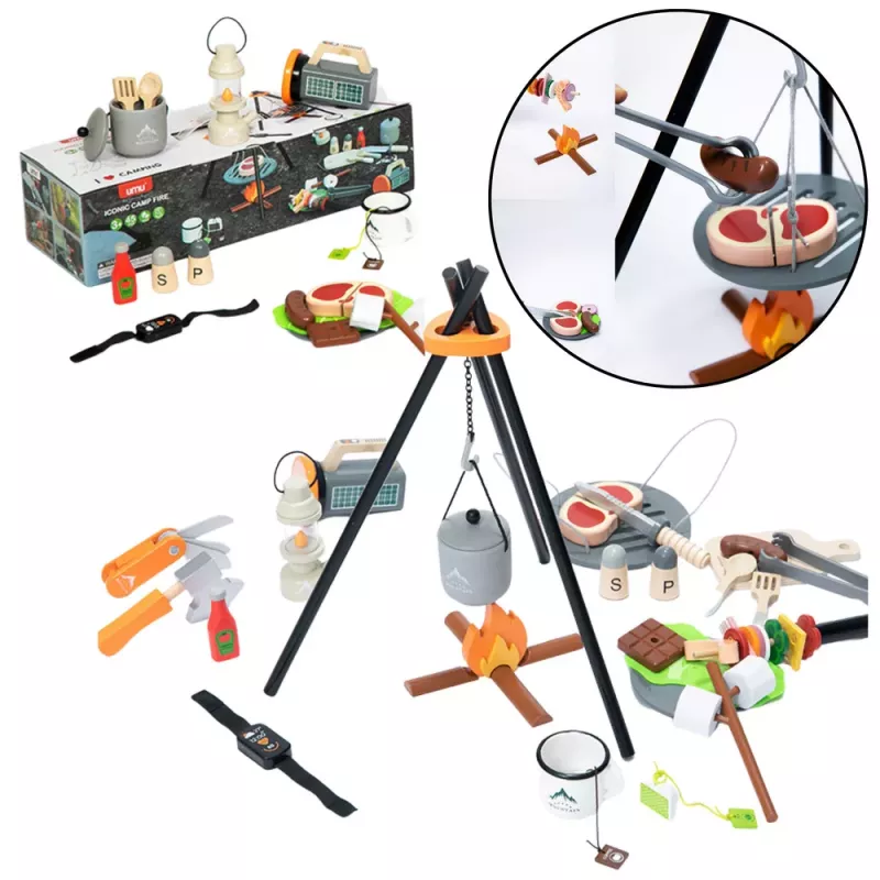 LEAN TOYS Zestaw Kempingowy Drewniane Akcesoria Ogniskowe 45 elementów