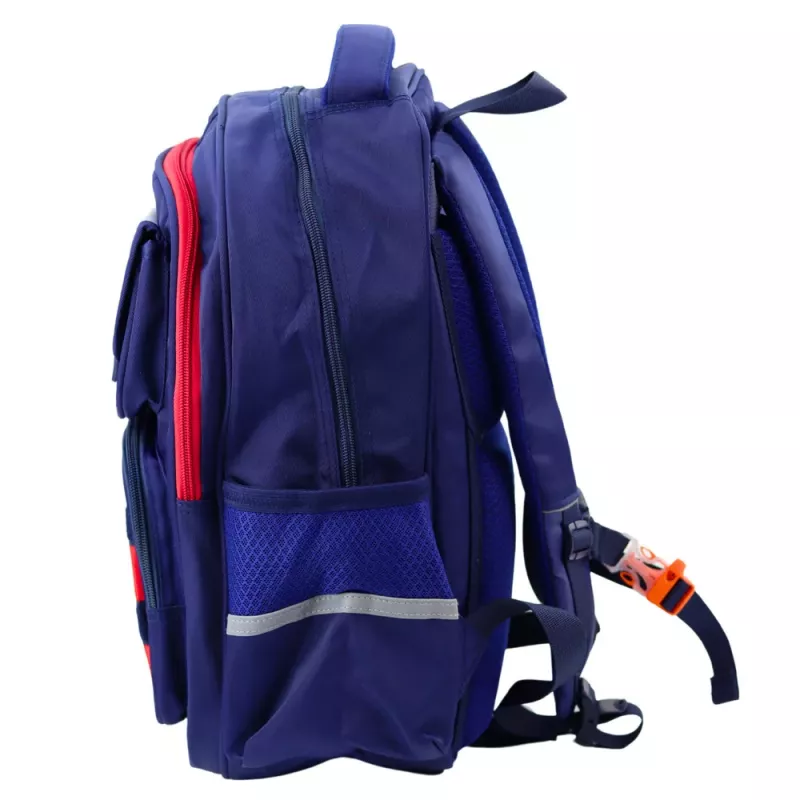 Plecak szkolny dla dzieci LEAN z paskiem piersiowym, granatowo-czerwony, wzór kosmiczny, 20L, 38cm