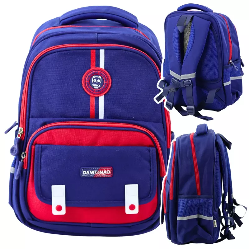 LEAN Plecak szkolny z pasem piersiowym Granatowy Czerwony 20L 38cm