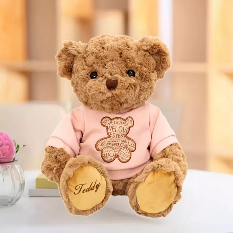 LEAN TOYS Pluszowa Mascotka Przytulanka Miś W Różowej Koszulce Brązowy 30cm