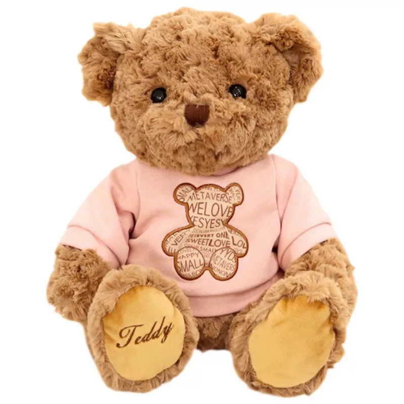 LEAN TOYS Pluszowa Mascotka Przytulanka Miś W Różowej Koszulce Brązowy 30cm