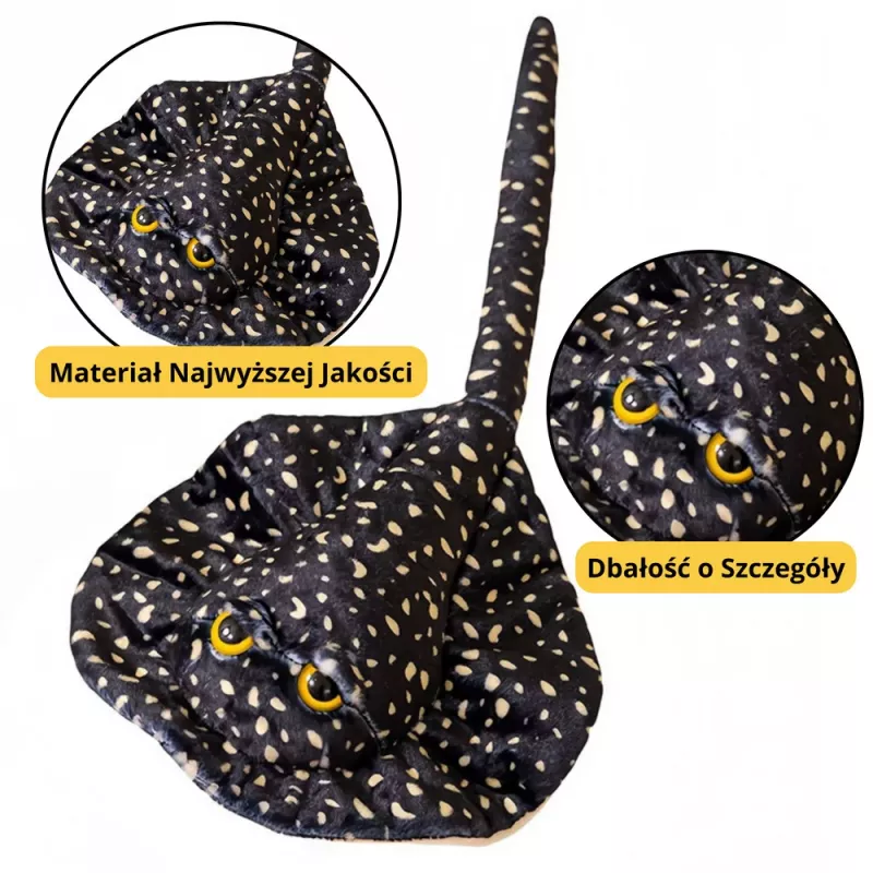 LEAN TOYS Pluszowa Płaszczka Maskotka Przytulanka Czarna w Kropki 50cm