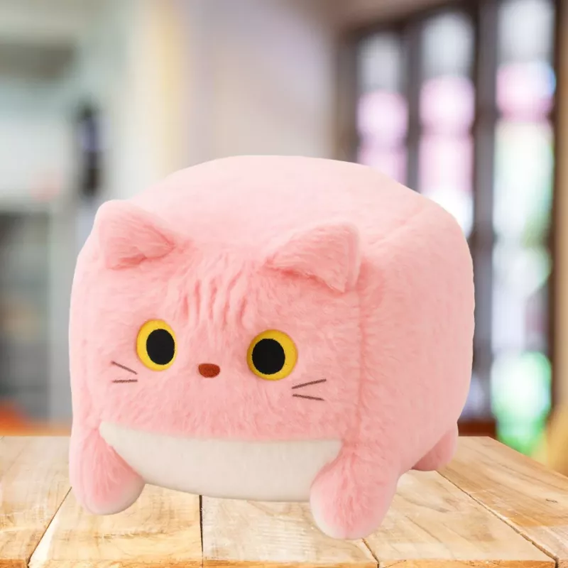 LEAN TOYS Pluszowa Maskotka Przytulanka Kot Kostka Różowy 18cm