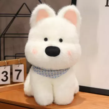 LEAN TOYS Pluszowa Maskotka Piesek z Niebieskim Szalikiem Biały 33cm