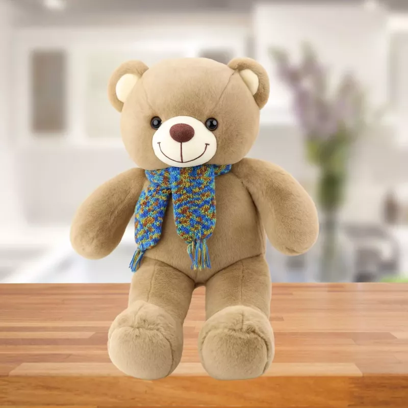 LEAN TOYS Pluszowa Maskotka Przytulanka Miś Kolorowy Wełniany Szalik Brązowy 55cm