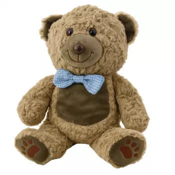 LEAN TOYS Pluszowy Miś z Niebieską Muszką, Jasny Brąz, 30 cm