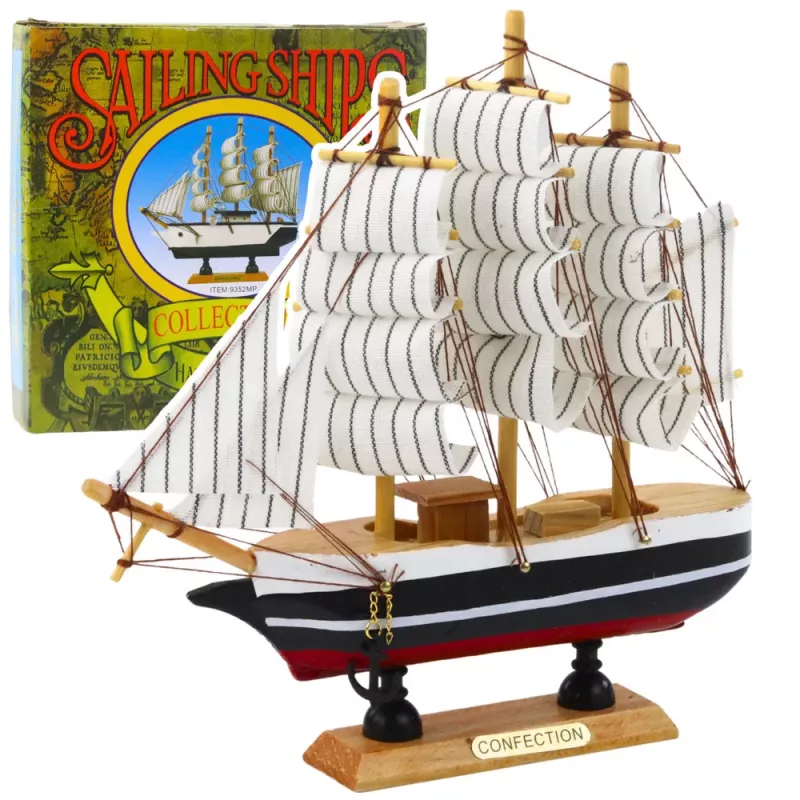 LEAN TOYS Kolekcjonerski Model Ozdobny Żaglowca Czarno-Biały 21x21cm