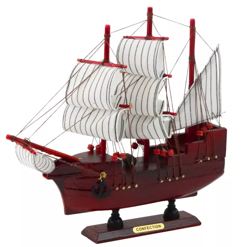 LEAN TOYS Kolekcjonerski Dekoracyjny Model Żaglowca Czerwony 24x23cm