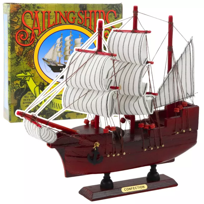 LEAN TOYS Kolekcjonerski Dekoracyjny Model Żaglowca Czerwony 24x23cm